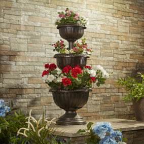 Garden Grow Antique Bronze Effect 3 Tier Flower Fountain Planter for Outdoor Garden, Terraces, Patio and Decking