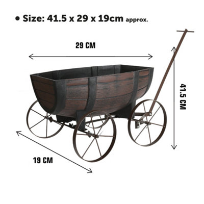 Garden Half Barrel Flower Planter Pot Wheels Wooden Antique Oak Effect Outdoor