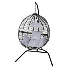 Garden Hanging Rattan Egg Chair - Black