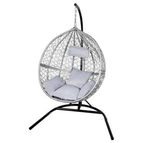 Garden Hanging Rattan Egg Chair - Grey