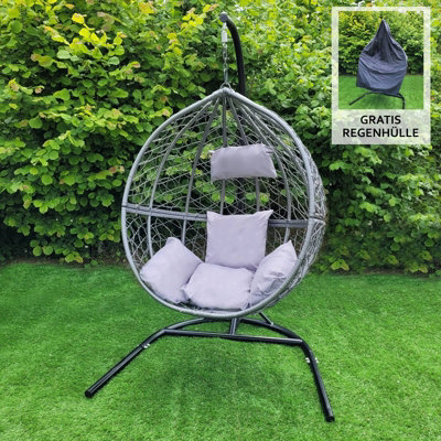 Garden Hanging Rattan Egg Chair - Grey