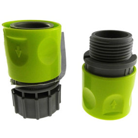 Garden Hose  Connectors Fittings Universal Standard Hozelock Compatible Lime Male 3/4 BSP - Set of M/F