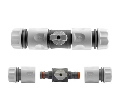 Garden Hose Connectors Fittings Universal Standard Hozelock Compatible White In-Line Valve + 2 Connectors