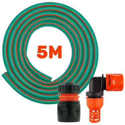 Garden Hose Economy Pipe 5m Kit with Female Connector and Angle Adaptor