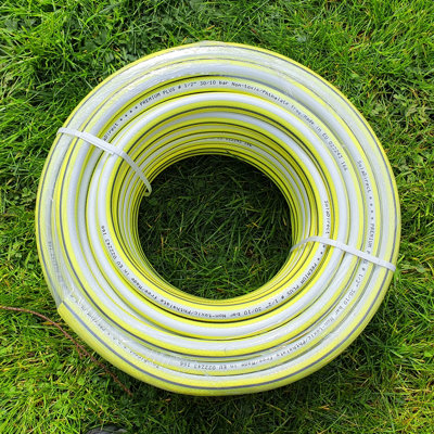 Garden Hose Pipe, 15 m / 49 ft Long, Reinforced 4 Layer Non-Toxic 1/2" Watering Irrigation Hosepipe, Phthalate Free (Yellow)