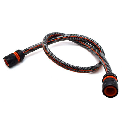 Garden Hose Pipe, Outdoor Tap to Reel Connection Set, 6 Layer Non-Toxic 1/2" Hose (Black, 1.5 m / 4.92 ft + 2 Quick Connectors)