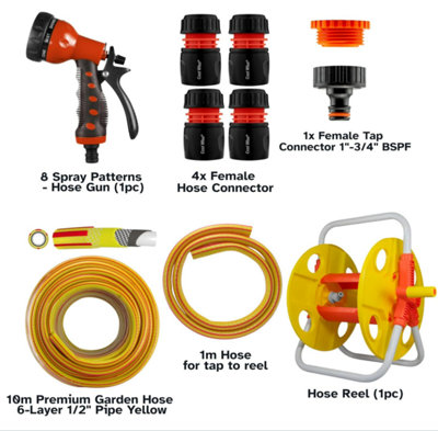 Garden Hose Reel Cart Set with 10m Premium Hose, 8-Pattern Spray Gun ...