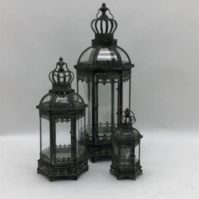 Garden Lanterns (Set of 3) - Metal - L38 x W38 x H87 cm