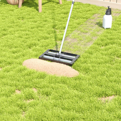 Garden Lawn Levelling Rake with Aluminium Alloy Rollers Handle Length 198cm