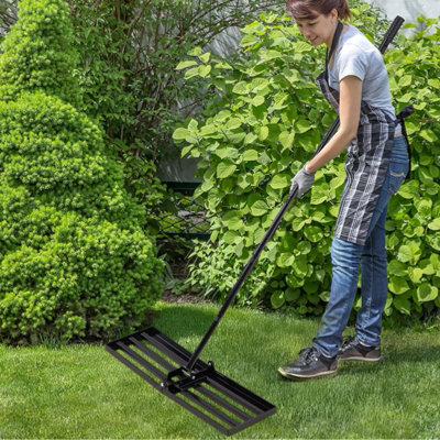 Garden Lawn Levelling Rake with Foldable Head & Detachable Handle Length