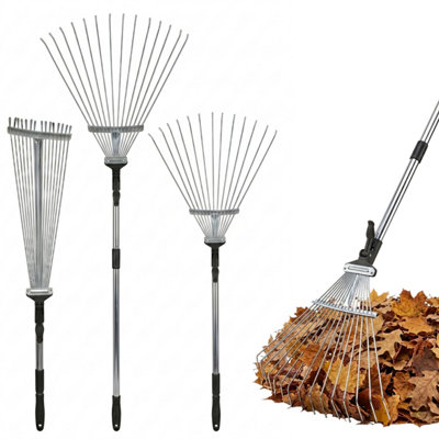 Garden Leaf Rake with Telescopic Handle Adjustable Length 15 Tine ...