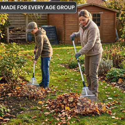 Garden Leaf Rake with Telescopic Handle Adjustable Length 15 Tine ...