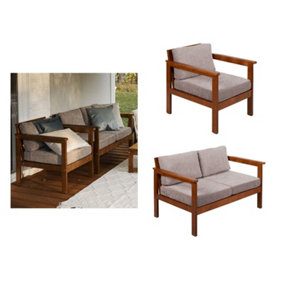 Garden Lounge Set 2 Seat Sofa Armchair Chair Wooden Furniture Beige Cushion Cozy