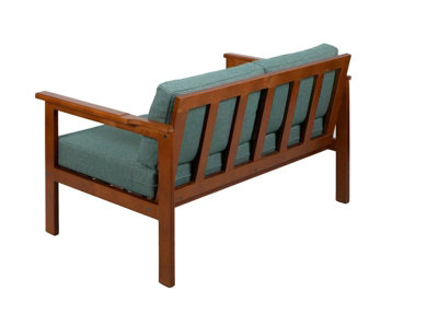Garden Lounge Set 2 Seat Sofa Armchair Chair Wooden Furniture Green Cushion Cozy
