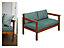 Garden Lounge Set Sofa Armchair Chair Table Wooden Furniture Green Cushion Cozy