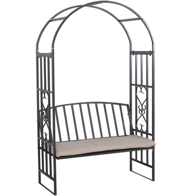 Garden Metal Black Rose Arch Trellis Climbing Plant With Bench Pergola Arbour