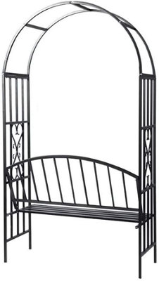 Garden Metal Black Rose Arch Trellis Climbing Plant With Bench Pergola Arbour - 3