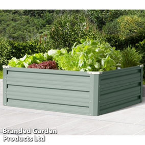 Garden Metal Raised Vegetable Planter in Sage Green Outdoor Flower Trough Herb Grow Bed Box (Small 60x60cm x1)