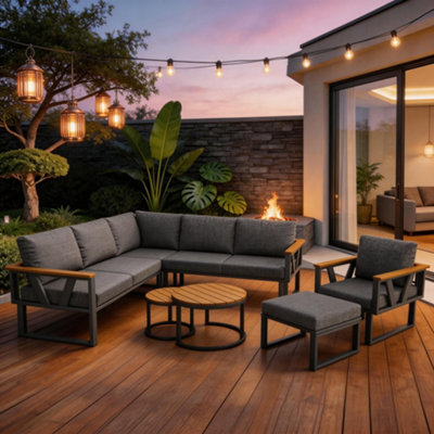 Garden Modular Sofa Set with Nesting Tables Multi-purpose Lounger Daybed