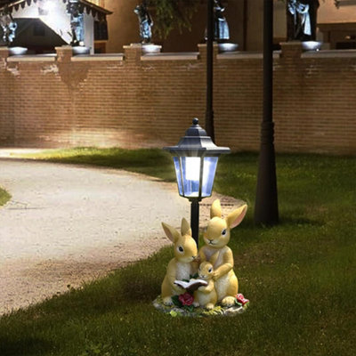 Garden Ornament Solar Powered Light Animal Rabbit Family Welcome Lamp ...