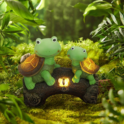 Garden Ornament Turtle Figurine Tortoise Statue Lawn Decor with Solar Lights
