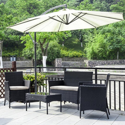 Garden Outdoor 4 Seater Black Rattan Garden Sofa Set With Cushions & Coffee Table