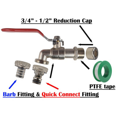 Garden Outdoor Easy turn Lever Tap Kit with PTFE Tape,Barb/Click Hose ...