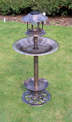 Garden Outdoor Ornamental Free Standing Pedestal Solar Light Bird Bath & Feeder
