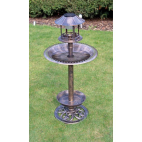Garden Outdoor Ornamental Free Standing Pedestal Solar Light Bird Bath & Feeder