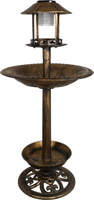 Garden Outdoor Ornamental Free Standing Pedestal Solar Light Bird Bath & Feeder