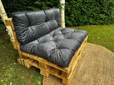 Garden Outdoor Pallet Cushion Set EURO Sofa Black Velvet Tufted Seat Back Pad