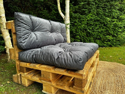 Garden Outdoor Pallet Cushion Set EURO Sofa Black Velvet Tufted Seat Back Pad