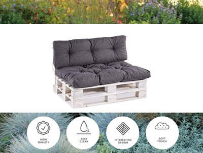 Garden Outdoor Pallet Cushion Set EURO Sofa Grey Tufted Quilted Seat + Back Pad