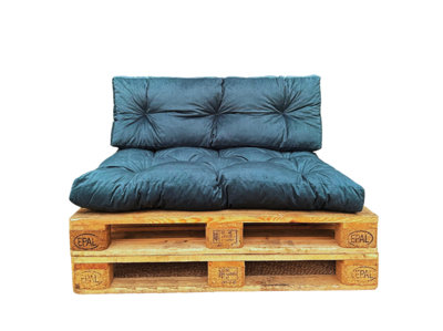 Garden Outdoor Pallet Cushion Set EURO Sofa Teal Green Velvet Tufted Seat Back