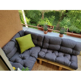 Garden Outdoor Pallet Cushions EURO Corner Sofa 120x200 Grey Tufted Quilted Pads