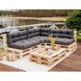 Garden Outdoor Pallet Cushions EURO Corner Sofa 200x240 Grey Tufted Quilted Pads