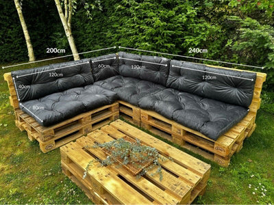 Garden Outdoor Pallet Cushions EURO Corner Sofa 2x2.4m Black