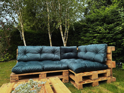 Garden Outdoor Pallet Sofa Cushions EURO Corner 1.2x2m Teal Green Velvet Tufted