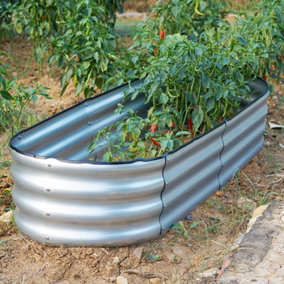 Garden Outdoor Raised Bed Planter Oval Galvanised Steel Trough Box 120x61x30cm