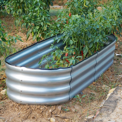 Garden Outdoor Raised Bed Planter Oval Galvanised Steel Trough Box 182x61x30cm