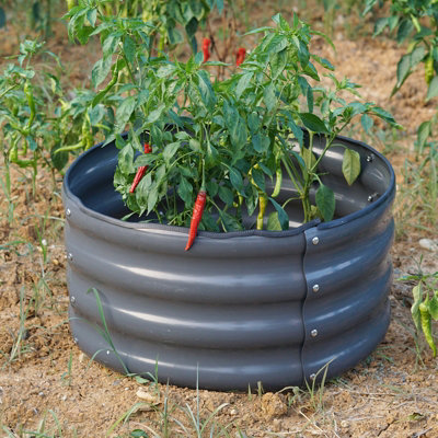 Garden Outdoor Raised Bed Planter Round Grey Steel Flower Trough Box 60 ...
