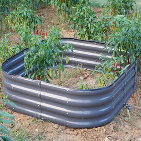 Garden Outdoor Raised Bed Planter Square Grey Steel Trough Grow Box 120x120x30cm