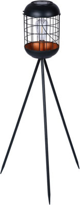 Garden Outdoor Solar Powered LED Black & Copper Tripod Lamp Light