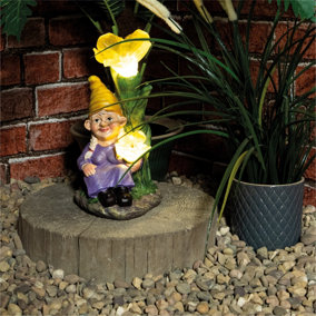 Garden Outdoor Solar Powered Light Up Gnome Flower Ornament Decoration