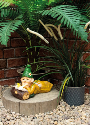 Garden Outdoor Solar Powered Light Up Gnome Log Reading Ornament Decoration