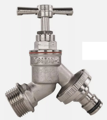 Garden Outside Tap 1/2 & 3/4 Quick Connector Hose Plug Various Models Lever Nickel Plated Brass Bib (Barbed) 1/2"