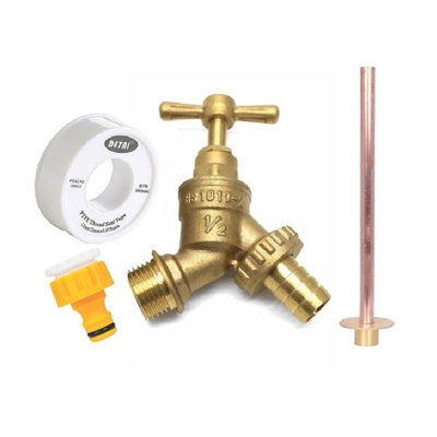 Garden Outside Tap Kit Brass Straight Through The Wall Kit / Hozelock End