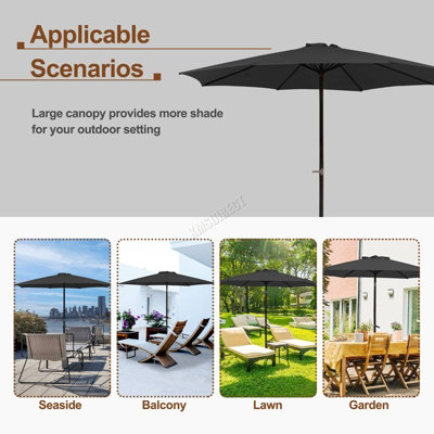 Garden Parasol  Crank Patio Sunshade Umbrella Aluminium 3.3M Black