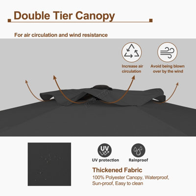 Garden Parasol  Crank Patio Sunshade Umbrella Aluminium 3.3M Grey - 3