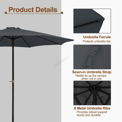 Garden Parasol  Crank Patio Sunshade Umbrella Aluminium 3.3M Grey - 4